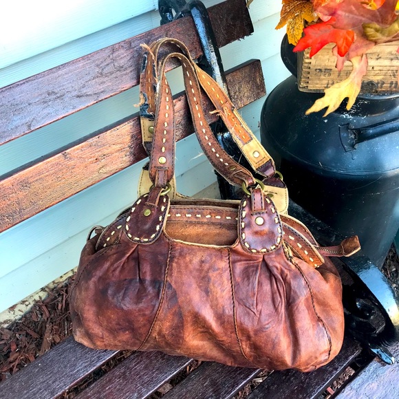 Lucky Brand Handbags - Distressed brown leather boho Lucky satchel purse